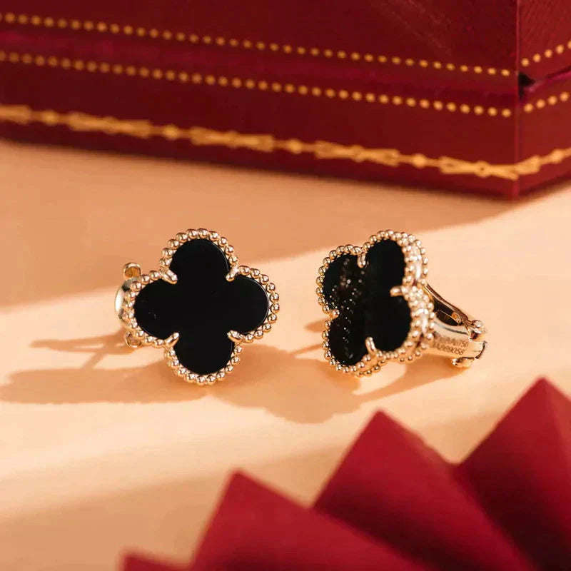 [Kincade Jewelrys]CLOVER MEDIUM 1 MOTIFS  ONYX STUD EARRINGS