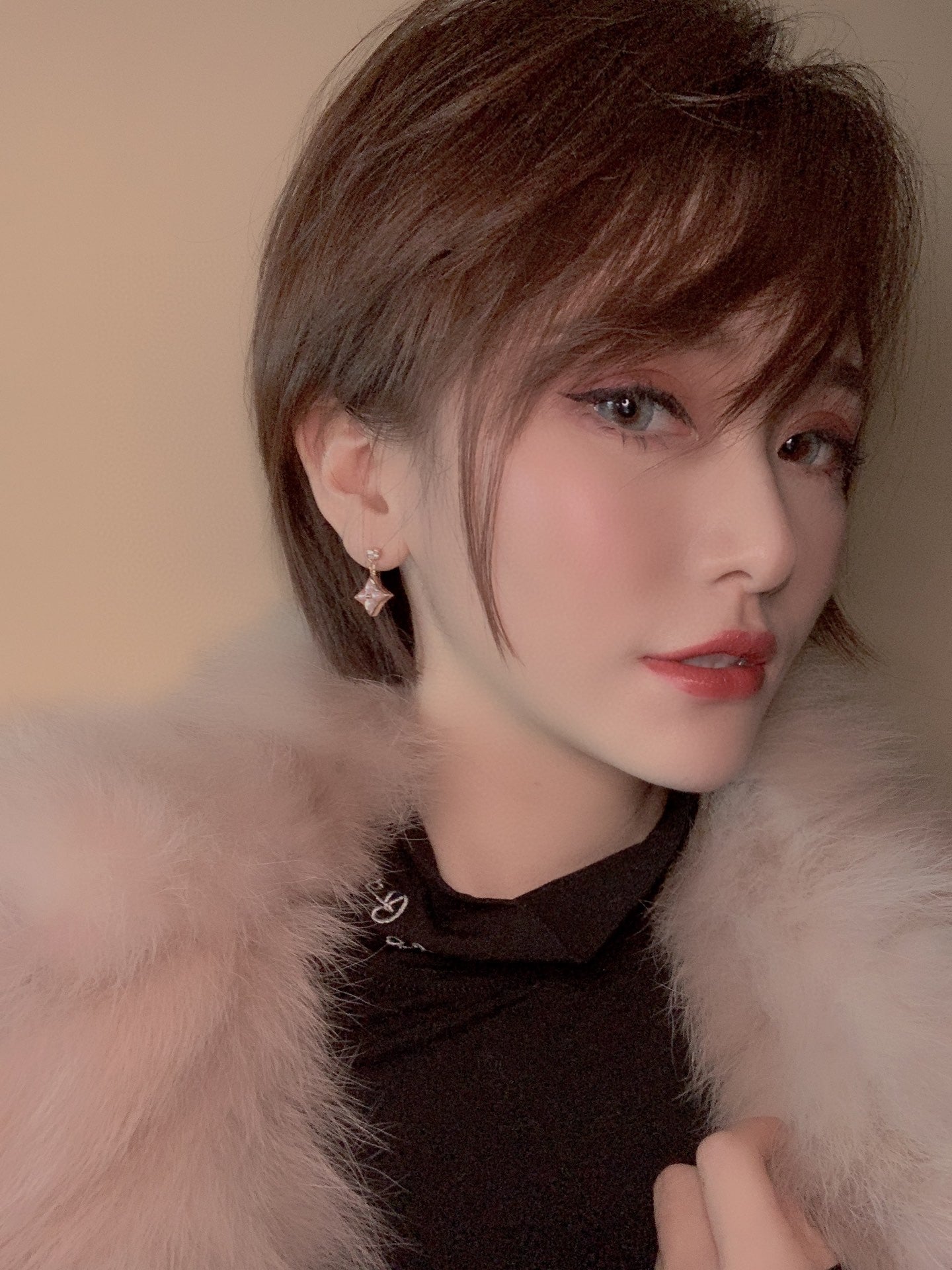 [Kincade Jewelrys]DOUBLE STAR PINK GOLD MOP DROP EARRINGS