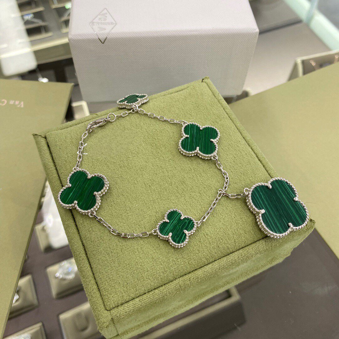 [Kincade Jewelrys] BRACELET TRÈFLE 5 MOTIFS ARGENT MALACHITE