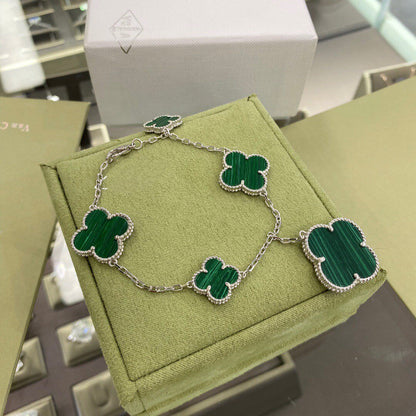 [Kincade Jewelrys] BRACELET TRÈFLE 5 MOTIFS ARGENT MALACHITE