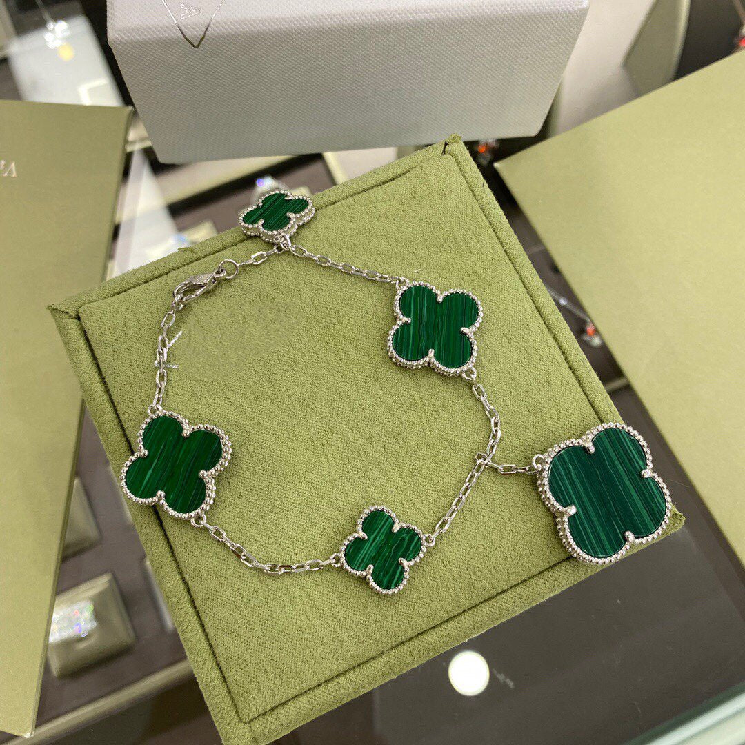 [Kincade Jewelrys] BRACELET TRÈFLE 5 MOTIFS ARGENT MALACHITE