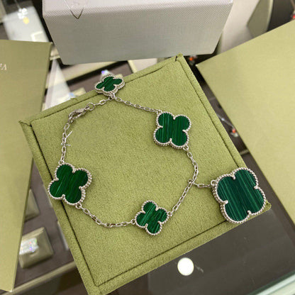 [Kincade Jewelrys] BRACELET TRÈFLE 5 MOTIFS ARGENT MALACHITE