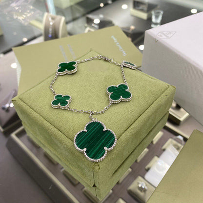 [Kincade Jewelrys] BRACELET TRÈFLE 5 MOTIFS ARGENT MALACHITE