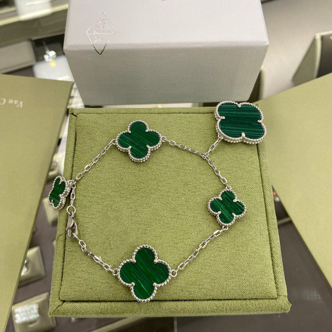 [Kincade Jewelrys] BRACELET TRÈFLE 5 MOTIFS ARGENT MALACHITE