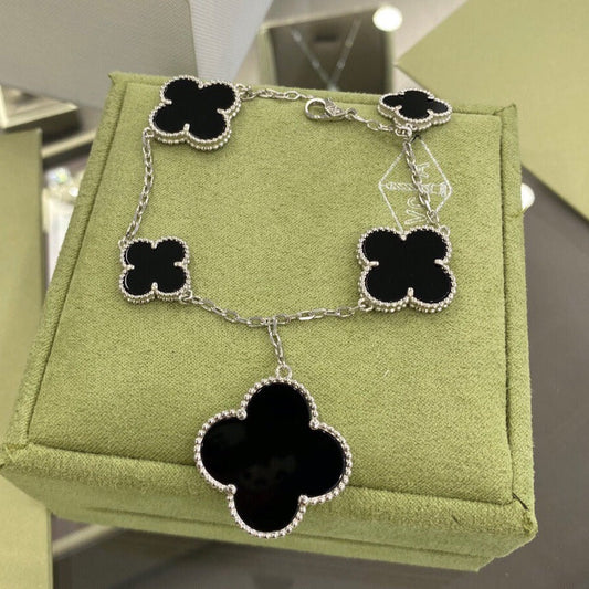 [Kincade Jewelrys] BRACELET TRÈFLE 5 MOTIFS ARGENT ONYX