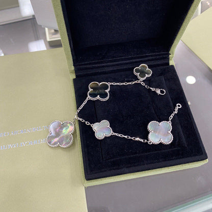 [Kincade Jewelrys]CLOVER 5 MOTIFS SIVLER DARK MOP BRACELET