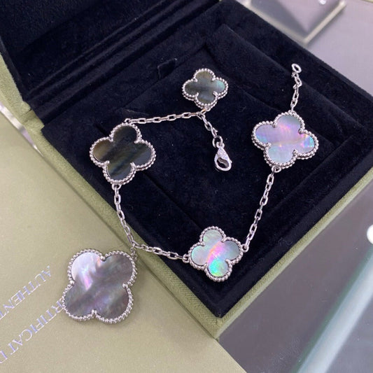 [Kincade Jewelrys] Bracelet Clover 5 motifs en argent et nacre foncée
