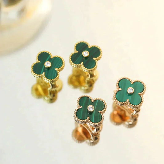 [Kincade Jewelrys] BOUCLES D'OREILLES CLOVER MOYENNES 1 MOTIF MALACHITE DIAMANT