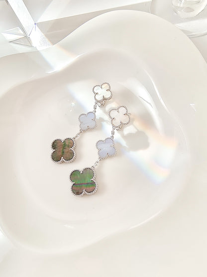 [Kincade Jewelrys]CLOVER 3 MOTIFS CHALCEDONY DARK MOP SILVER EARRINGS