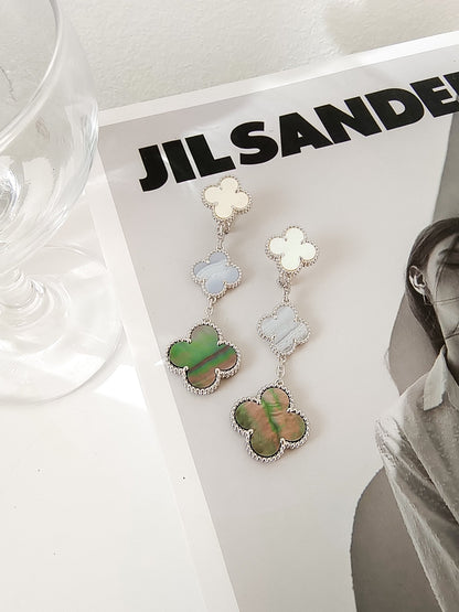 [Kincade Jewelrys]CLOVER 3 MOTIFS CHALCEDONY DARK MOP SILVER EARRINGS