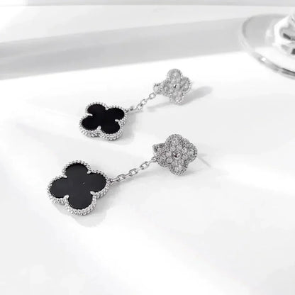 [Kincade Jewelrys]Boucles d'oreilles Clover 2 motifs diamant onyx argent