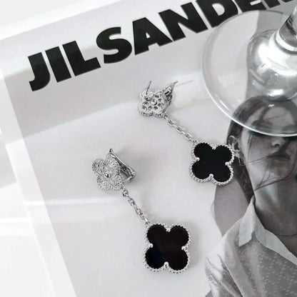 [Kincade Jewelrys]Boucles d'oreilles Clover 2 motifs diamant onyx argent