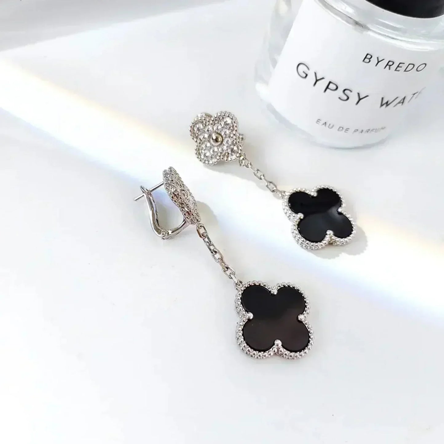 [Kincade Jewelrys]Boucles d'oreilles Clover 2 motifs diamant onyx argent