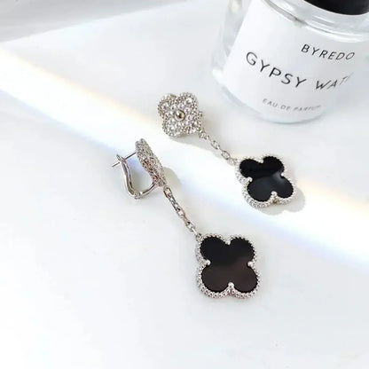 [Kincade Jewelrys]Boucles d'oreilles Clover 2 motifs diamant onyx argent