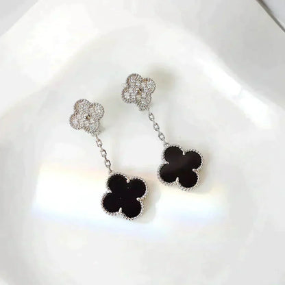 [Kincade Jewelrys]Boucles d'oreilles Clover 2 motifs diamant onyx argent