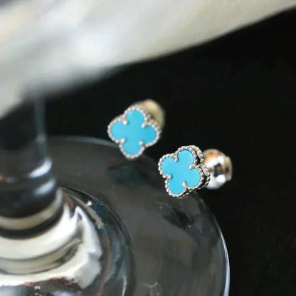 [Kincade Jewelrys]CLOVER MINI 9.5MM ONYX STUD EARRINGS SILVER