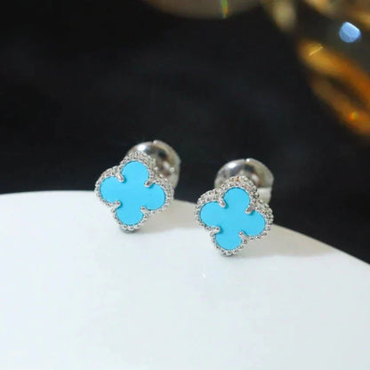 [Kincade Jewelrys]CLOVER MINI 9.5MM ONYX STUD EARRINGS SILVER