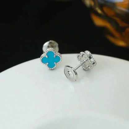 [Kincade Jewelrys]CLOVER MINI 9.5MM ONYX STUD EARRINGS SILVER