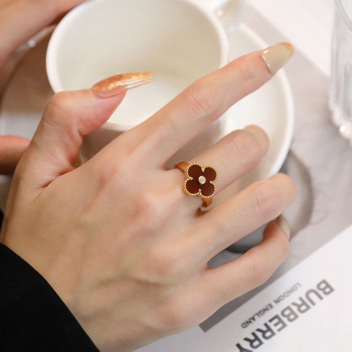 [Kincade Jewelrys]CLOVER CARNELIAN RING ROSE GOLD DIAMOND