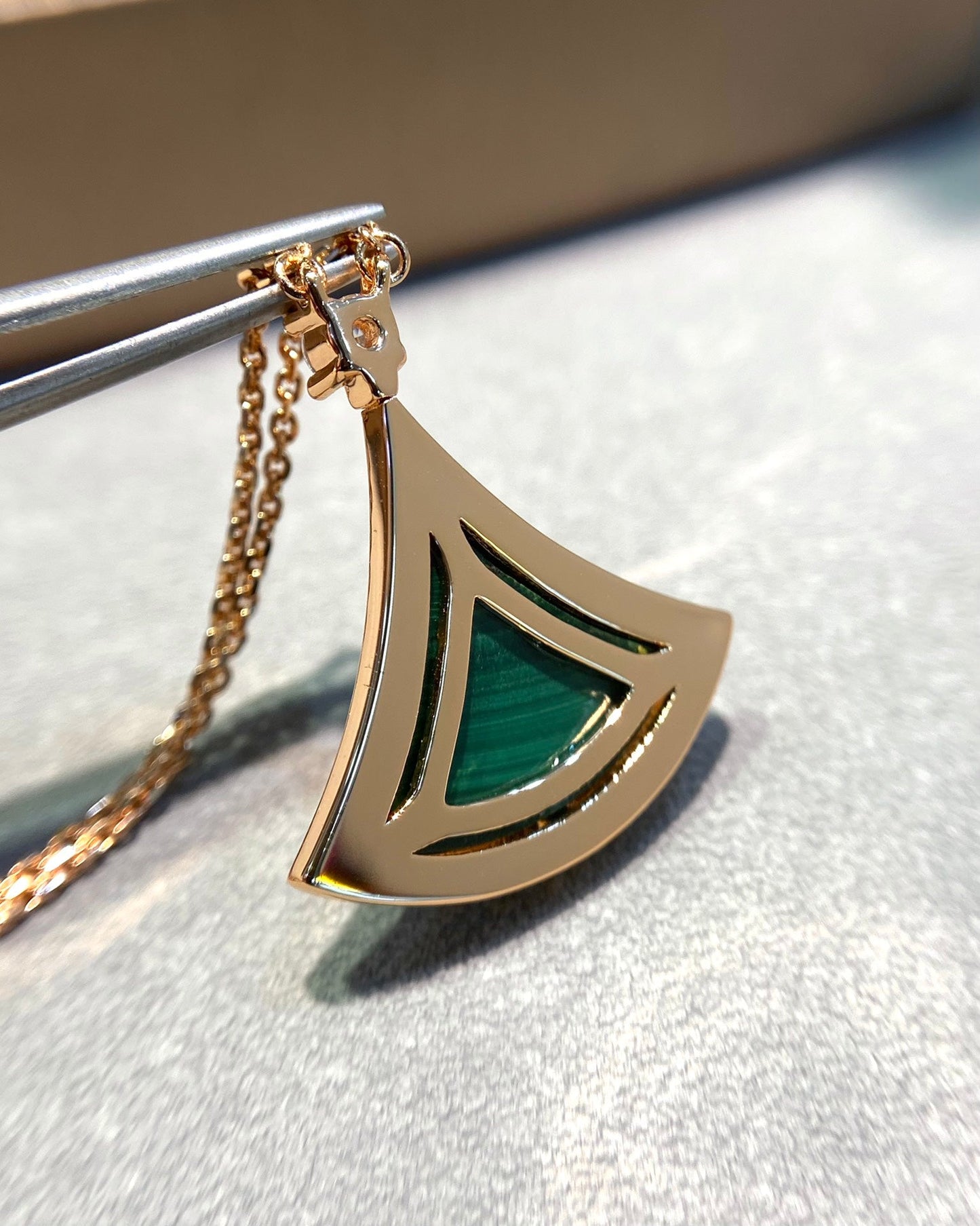 [Kincade Jewelrys]DREAM MALACHITE DIAMOND PAVED PINK GOLD NECKLACE