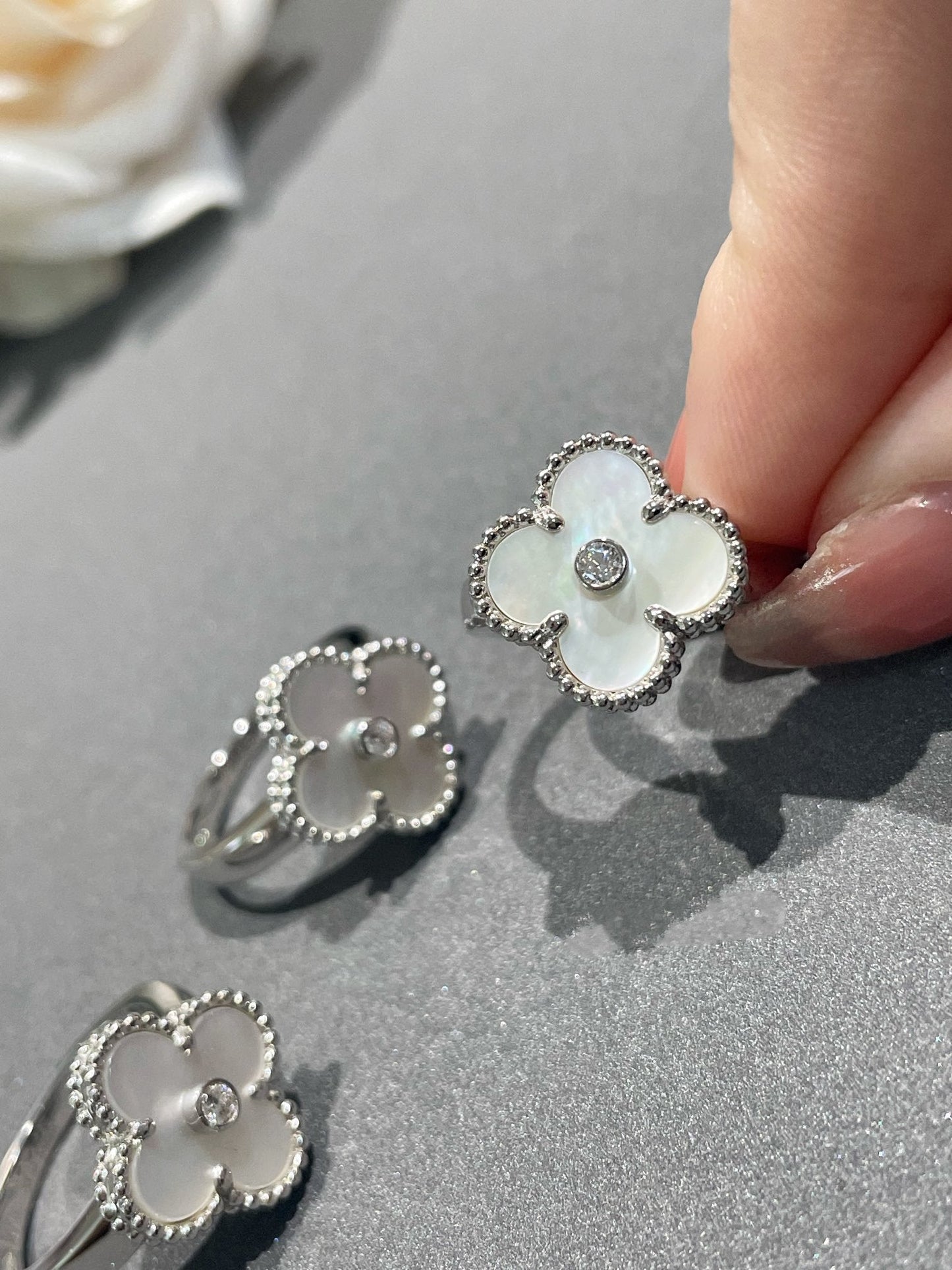 [Kincade Jewelrys]CLOVER SILVER MOP DIAMOND RING