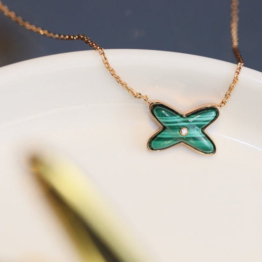 [Kincade Jewelrys] Collier Jeux Malachite 1 Diamant Or Rose