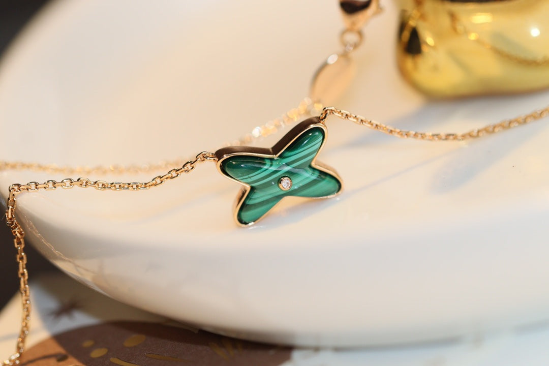 [Kincade Jewelrys]JEUX MALACHITE 1 DIAMOND PINK GOLD NECKLACE