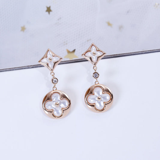 [Kincade Jewelrys]Boucles d'oreilles pendantes en or rose avec étoile et soleil