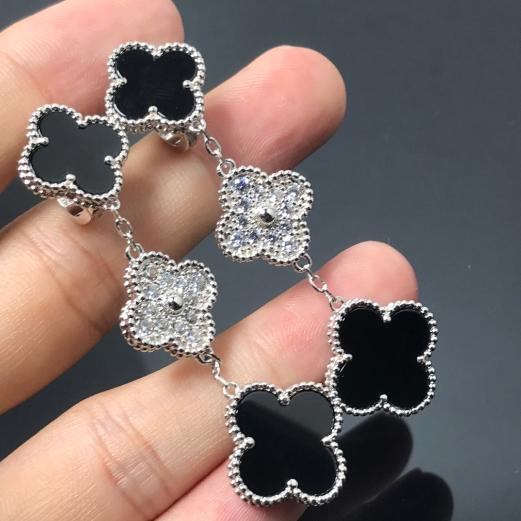 [Kincade Jewelrys]Boucles d'oreilles en argent et onyx diamant à trois motifs