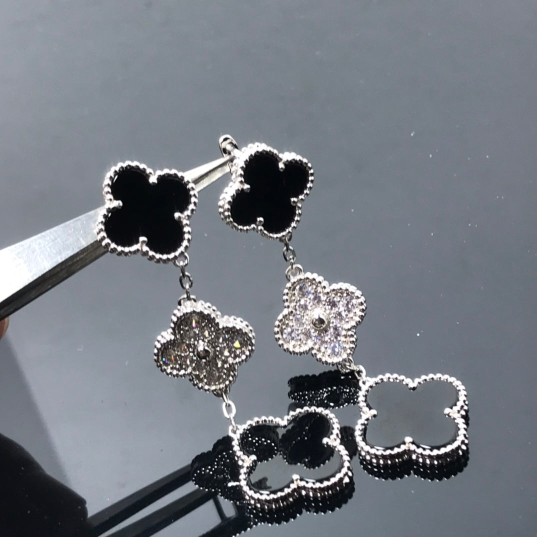 [Kincade Jewelrys]Boucles d'oreilles en argent et onyx diamant à trois motifs