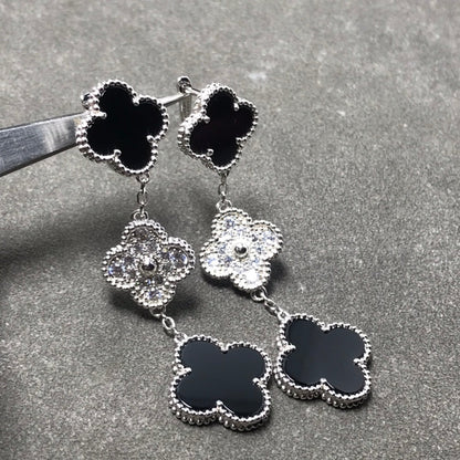 [Kincade Jewelrys]Boucles d'oreilles en argent et onyx diamant à trois motifs