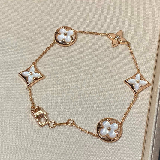 [Kincade Jewelrys] BRACELET EN OR ROSE À 5 MOTIFS ÉTOILE ET SOLEIL