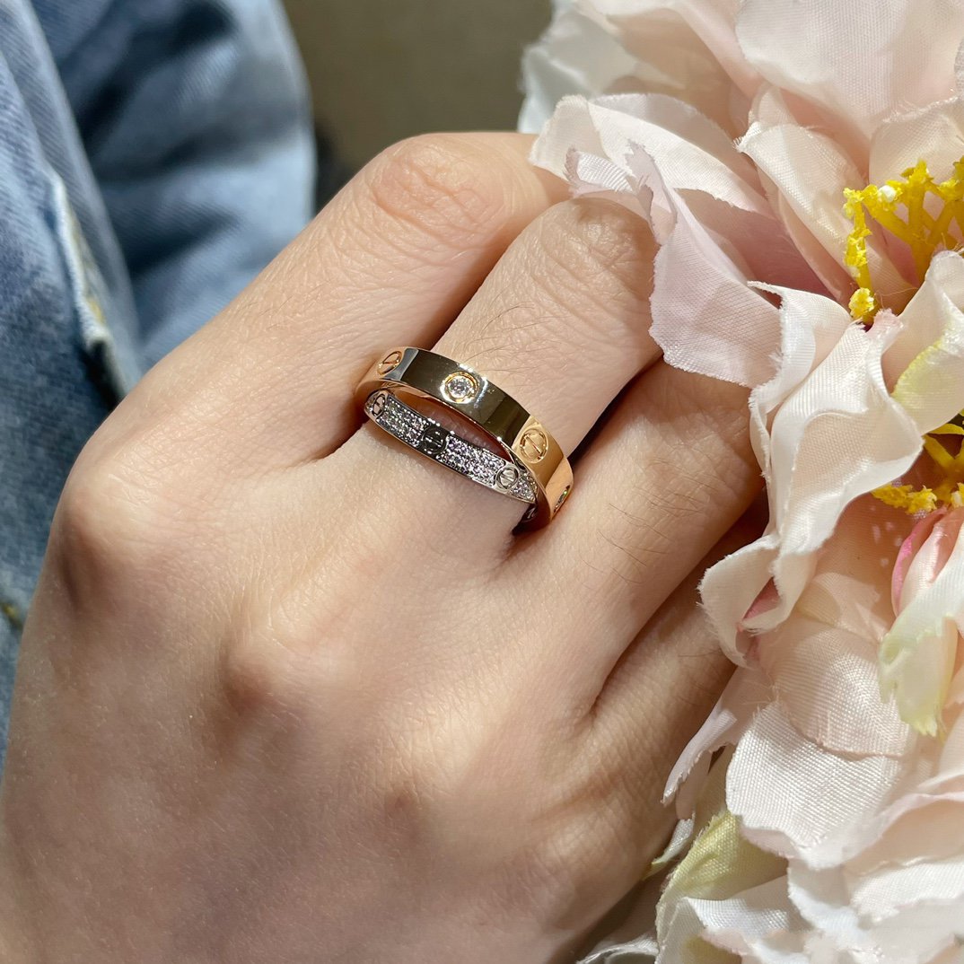 [Kincade Jewelrys]LOVE PINK GOLD SILVER DIAMOND DOUBLE RING