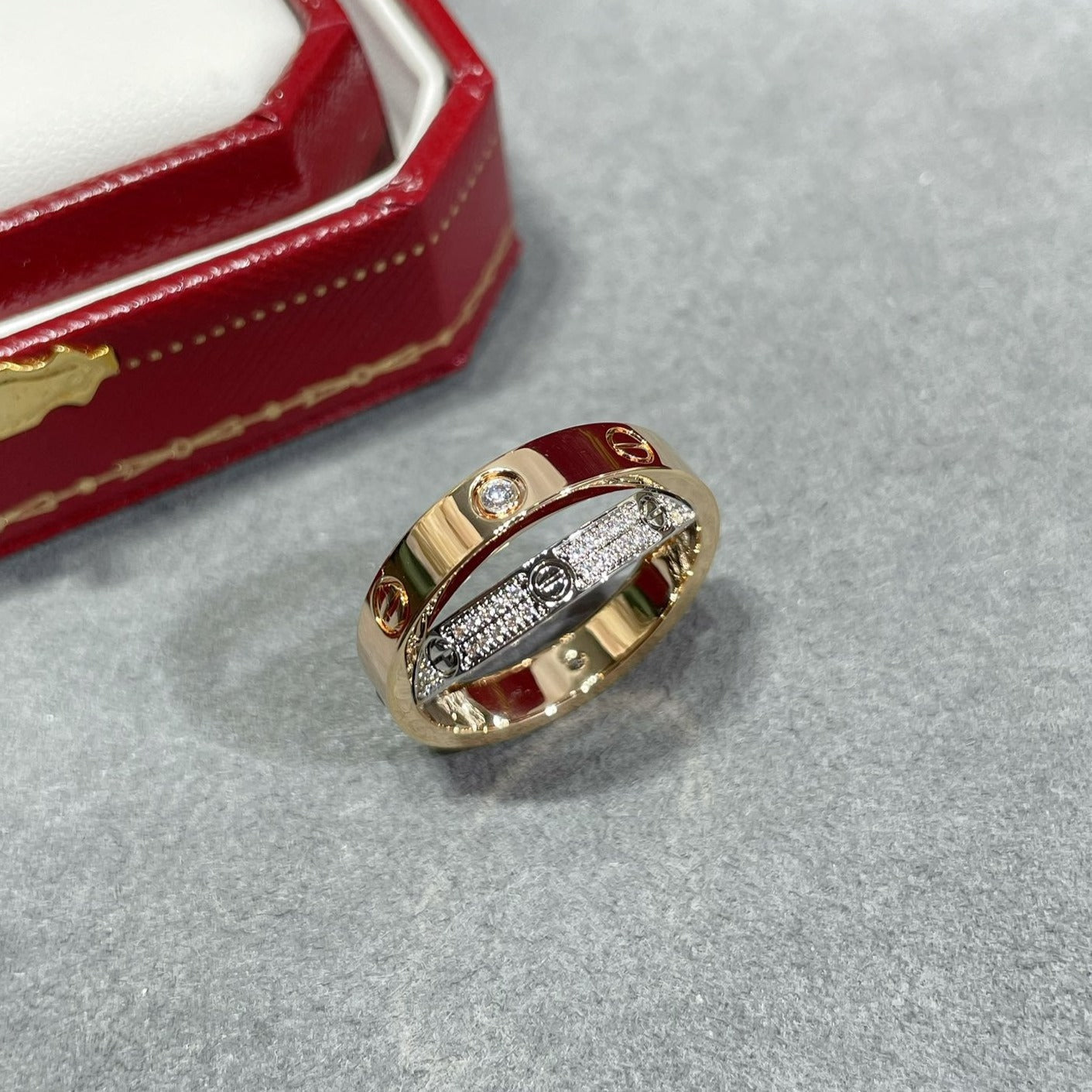 [Kincade Jewelrys]LOVE PINK GOLD SILVER DIAMOND DOUBLE RING