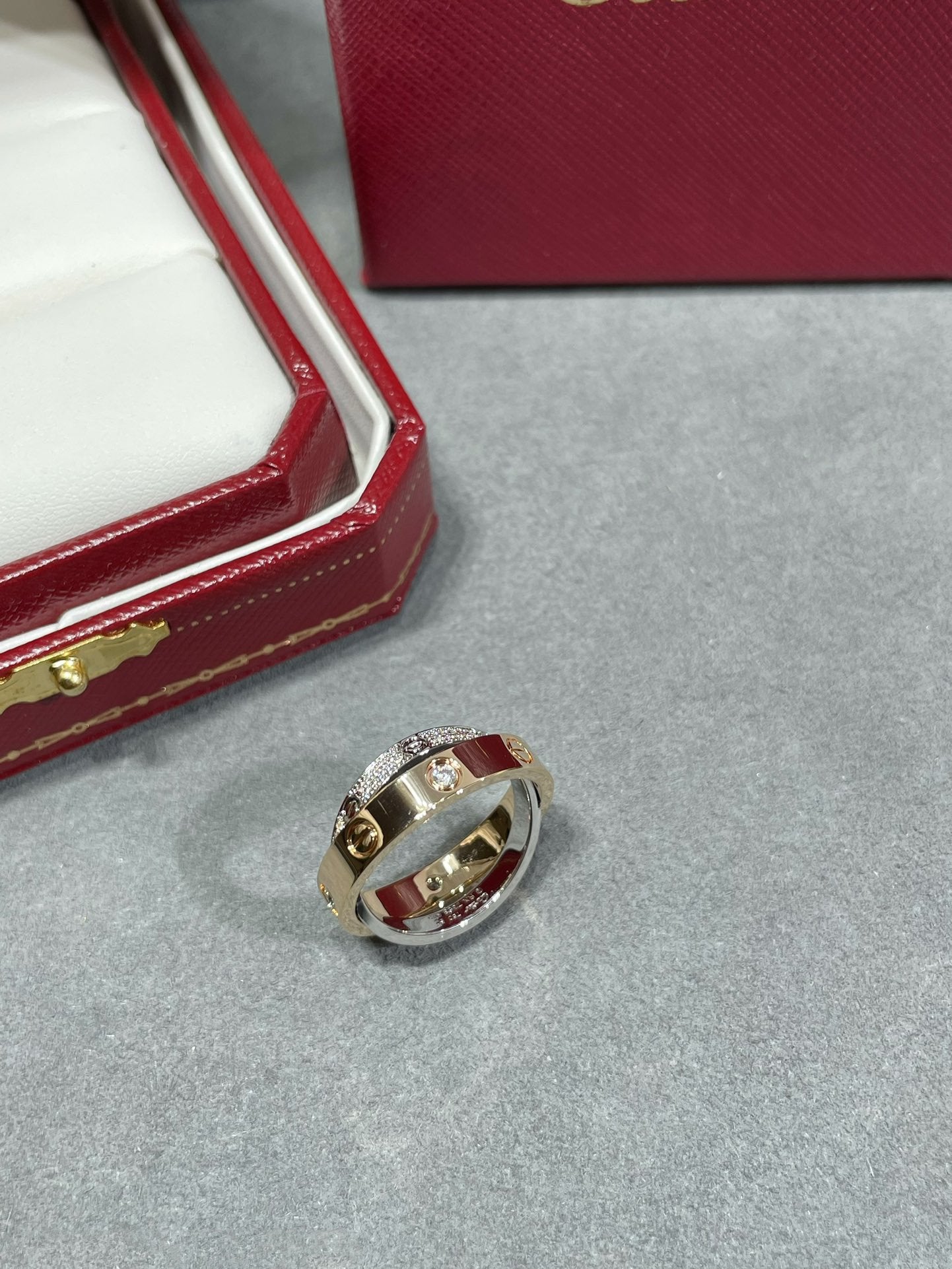 [Kincade Jewelrys]LOVE PINK GOLD SILVER DIAMOND DOUBLE RING