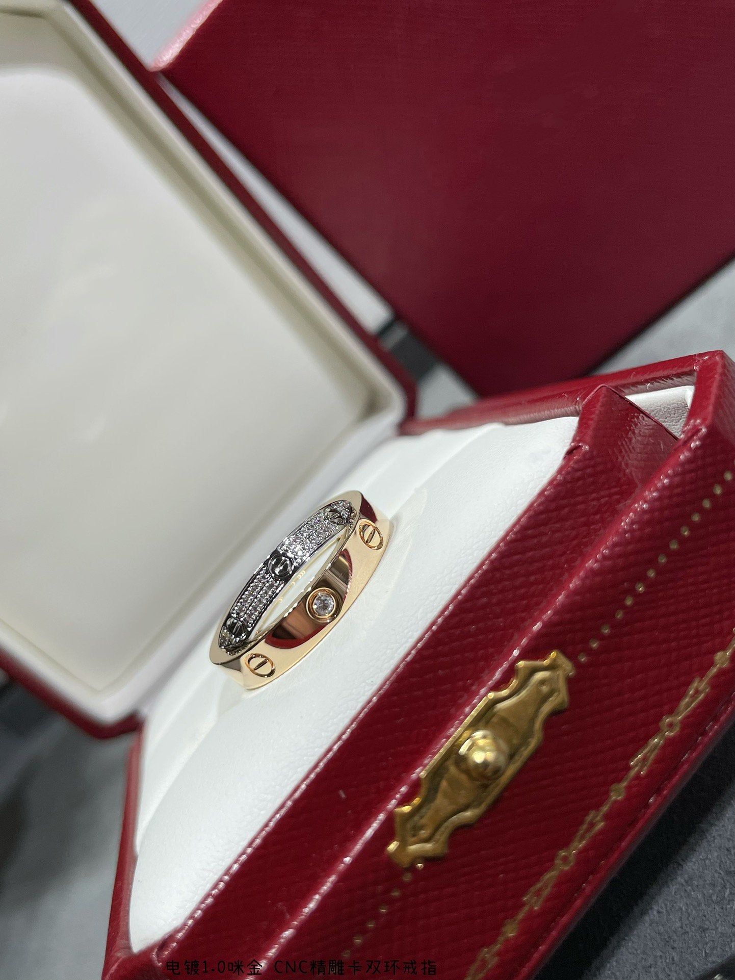 [Kincade Jewelrys]LOVE PINK GOLD SILVER DIAMOND DOUBLE RING