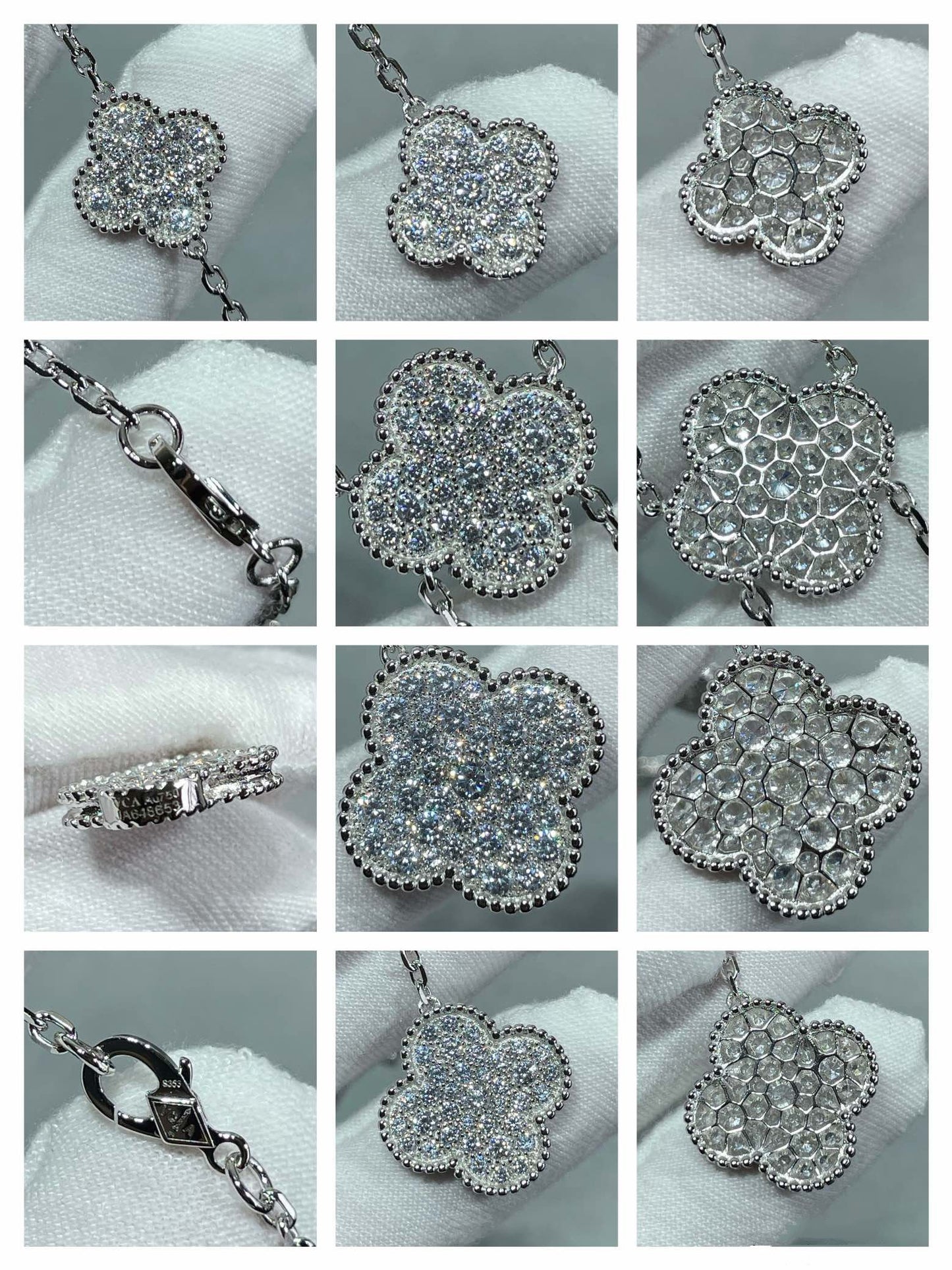 [Kincade Jewelrys]CLOVER 6 MOTIF DIAMOND PAVED NECKLACE