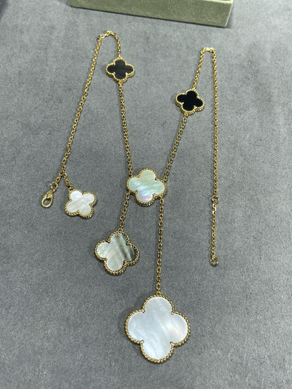 [Kincade Jewelrys]CLOVER 6 MOTIF MOP ONYX GOLD NECKLACE