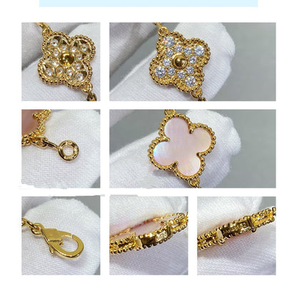 [Kincade Jewelrys] BRACELET EN OR ROSE AVEC 5 MOTIF DE DIAMANTS ET TRÈFLE