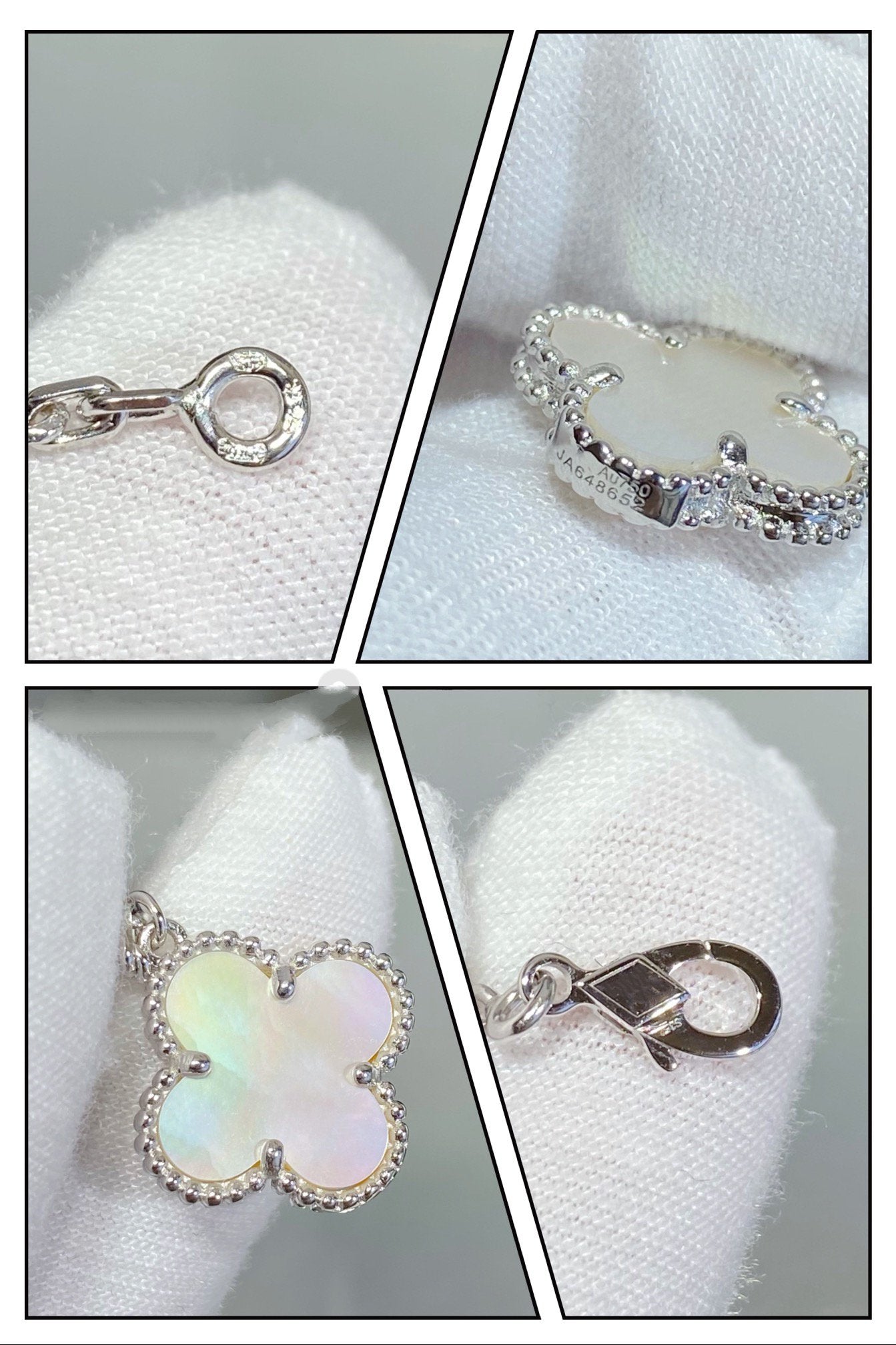 [Kincade Jewelrys] Bracelet en argent et nacre blanche à 5 motifs
