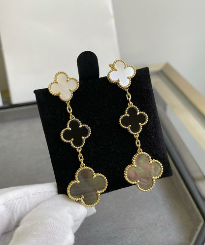[Kincade Jewelrys]Boucles d'oreilles en or rose et nacre foncée avec trois motifs de trèfle
