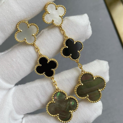 [Kincade Jewelrys]Boucles d'oreilles en or rose et nacre foncée avec trois motifs de trèfle