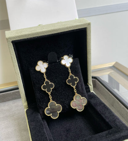 [Kincade Jewelrys]Boucles d'oreilles en or rose et nacre foncée avec trois motifs de trèfle