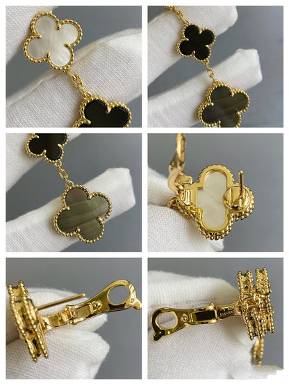 [Kincade Jewelrys]Boucles d'oreilles en or rose et nacre foncée avec trois motifs de trèfle