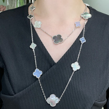 [Kincade Jewelrys]CLOVER 16 MOTIF CHALCEDONY MOP SILVER NECKLACE