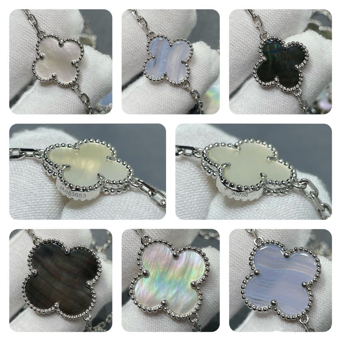[Kincade Jewelrys]CLOVER 16 MOTIF CHALCEDONY MOP SILVER NECKLACE