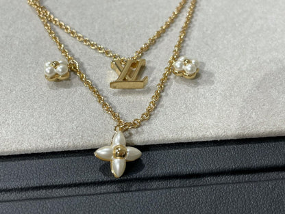 [Kincade Jewelrys] COLLIER DOUBLE RANGÉE EN NACRE DORÉE FLOWERGRAM
