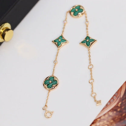 [Kincade Jewelrys] BRACELET 4 MOTIFS ÉTOILE ET SOLEIL EN OR ROSE ET MALACHITE