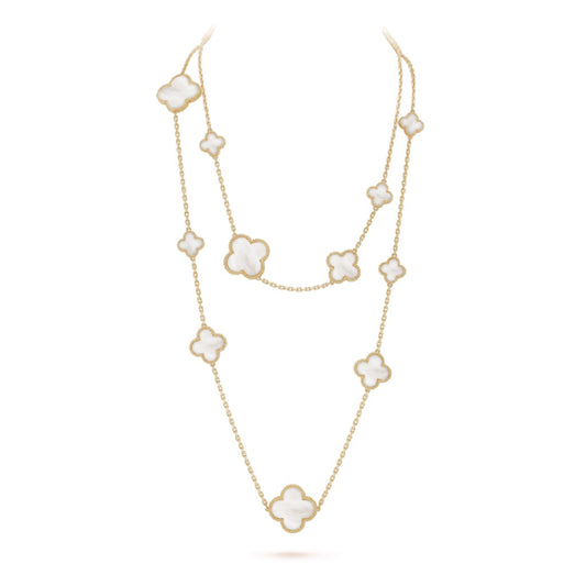 [Kincade Jewelrys] Collier en or avec 16 motifs de trèfle et nacre blanche