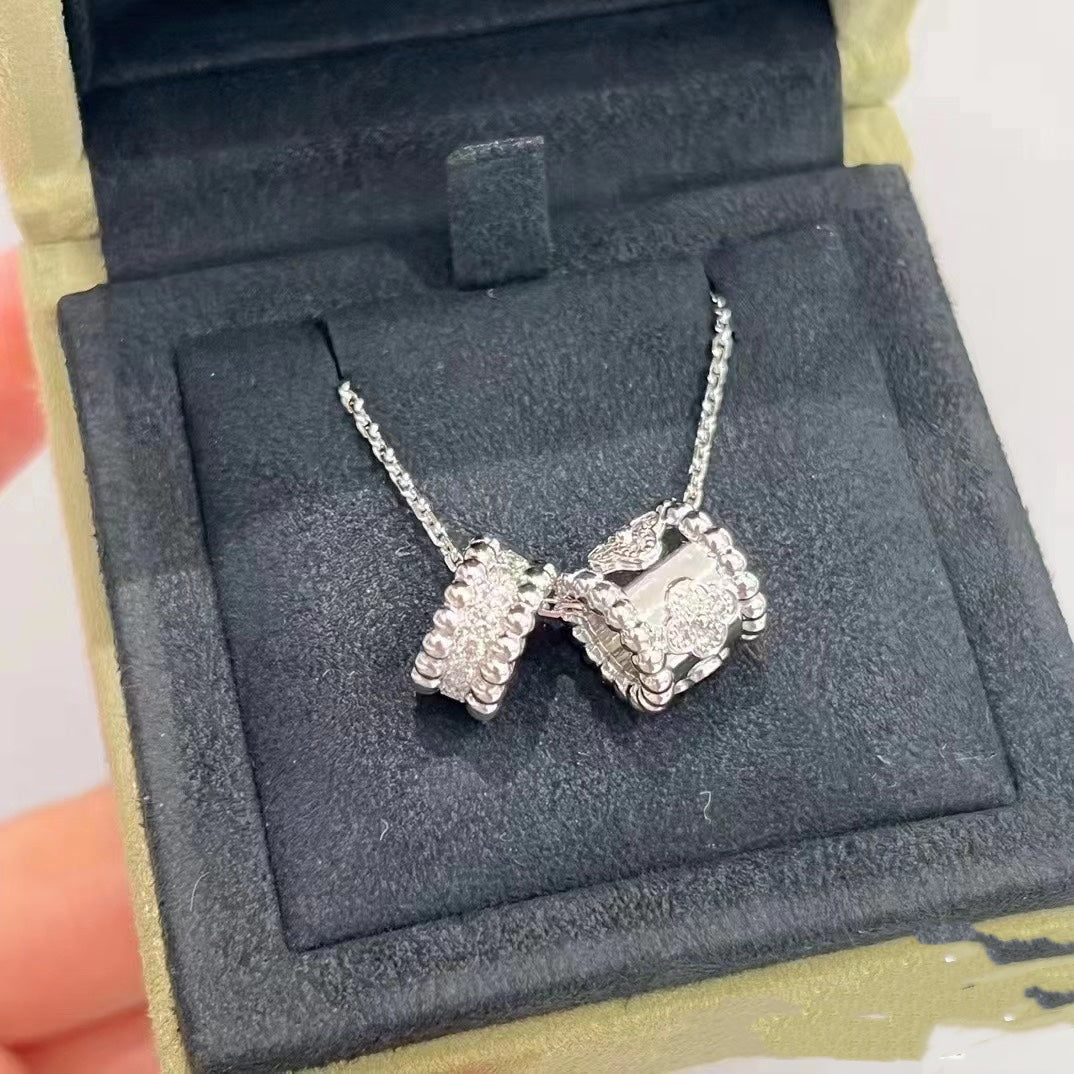[Kincade Jewelrys] COLLIER PERLEE DOUBLE PENDENTIF ARGENT DIAMANT